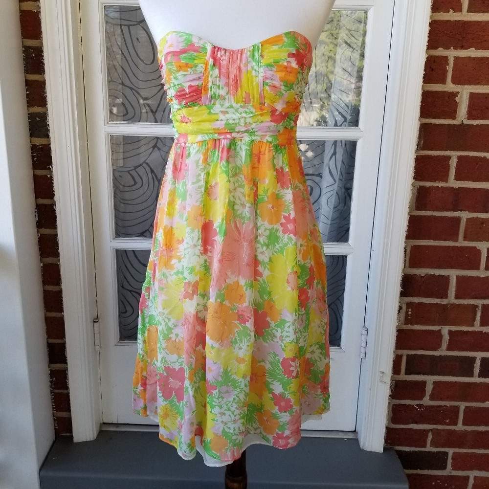 Shoshanna silk floral strapless dress 2